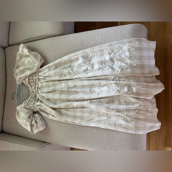 Chic Cream Checkered Midi Dress - Picture 3 of 6